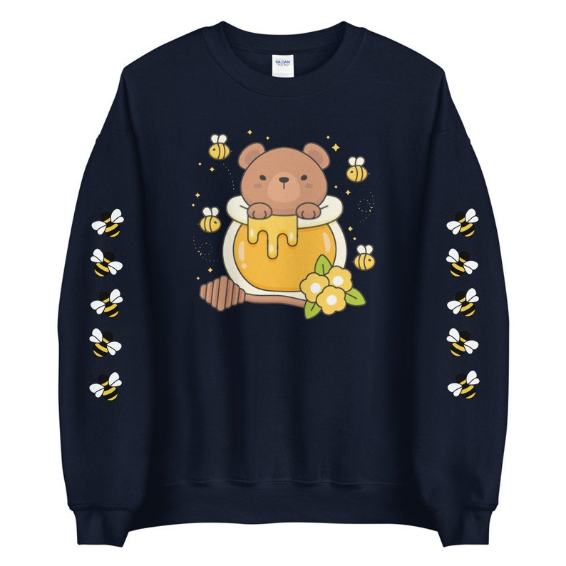 Kawaii Bear Sweatshirt | Printed Sleeves | Harajuku Fashion | Cottagecore Clothes | Yume Kawaii | Bee Sweatshirt | Anime Aesthetic Hoodie
