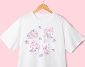 Strawberry Milk Bella Canvas T-Shirt | Girls Kawaii Graphic Tee | Soft Girl Fashion