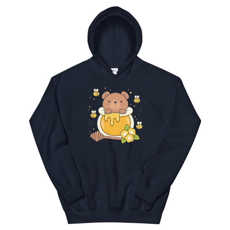 Kawaii Bear and Bees Hoodie - Sweet Honey Design Cute Bear Pullover Kawaii Hoodie Harajuku Fashion Cottagecore Sweater JFashion Teddy Bear