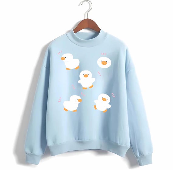 Kawaii Duck Sweatshirt Cute Duck Sweater Pastel Goth Hoodie Harajuku Longsleeve JFashion Clothing Fairy Kei Clothes Yume Kawaii Pullover Top