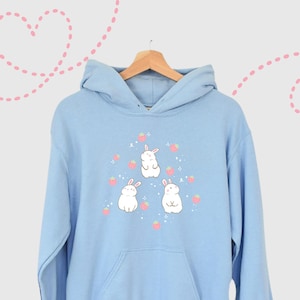 Kawaii Bunny Hoodie Strawberry Kawaii Hoodie Harajuku Pullover Yume Kawaii Fairy Kei Clothing Coquette Hoodie Soft Girl Aesthetic Dollette