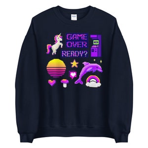 Game Over Sweatshirt Vaporwaver Hoodie Pastel Goth Clothing Kawaii Clothing Pastel Goth Sweatshirt Pixel Art Harajuku Crewneck Fairy Kei Top