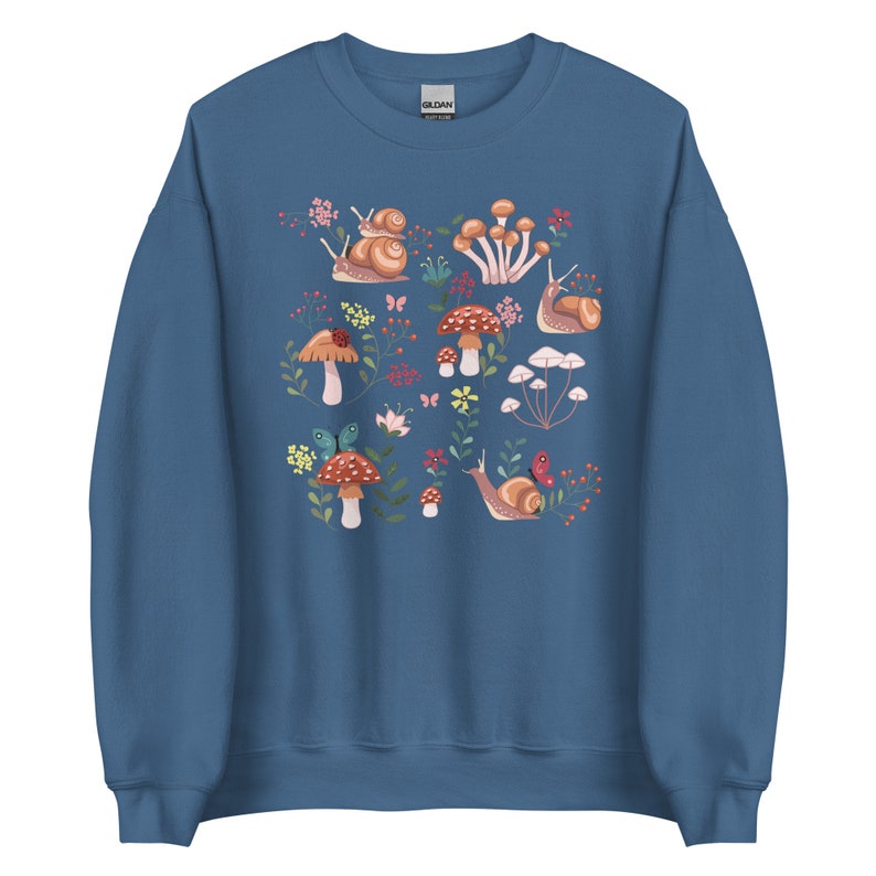 Snail Sweatshirt | Whimsical Snail with Mushrooms Sweater | Cottage Core Sweater | alt clothing | Fairycore |Goblincore Crewneck |Snail Gift