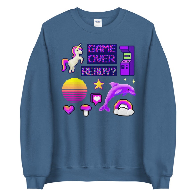 Game Over Sweatshirt Vaporwaver Hoodie Pastel Goth Clothing Kawaii Clothing Pastel Goth Sweatshirt Pixel Art Harajuku Crewneck Fairy Kei Top