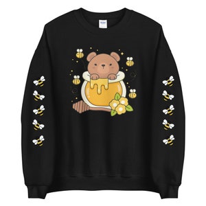 Kawaii Bear Sweatshirt | Printed Sleeves | Harajuku Fashion | Cottagecore Clothes | Yume Kawaii | Bee Sweatshirt | Anime Aesthetic Hoodie