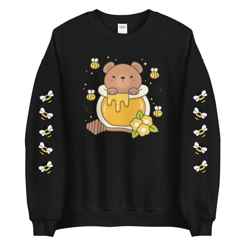 Kawaii Bear Sweatshirt | Printed Sleeves | Harajuku Fashion | Cottagecore Clothes | Yume Kawaii | Bee Sweatshirt | Anime Aesthetic Hoodie