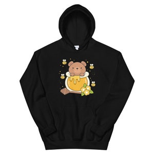 Kawaii Bear and Bees Hoodie - Sweet Honey Design Cute Bear Pullover Kawaii Hoodie Harajuku Fashion Cottagecore Sweater JFashion Teddy Bear