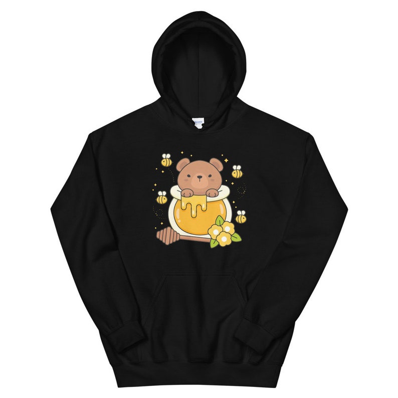 Kawaii Bear and Bees Hoodie - Sweet Honey Design Cute Bear Pullover Kawaii Hoodie Harajuku Fashion Cottagecore Sweater JFashion Teddy Bear