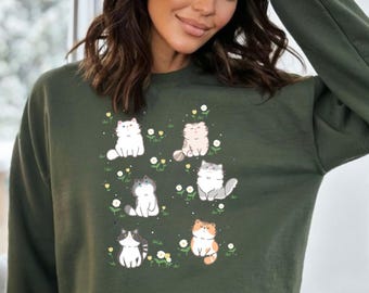 Spring Floral Cat Sweatshirt | Whimsical Cozy Sweatshirt| Fairycore Aesthetic