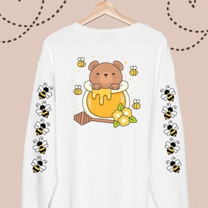 Kawaii Bear Printed Sleeves Sweatshirt | Oversized Sweatshirt | Cottagecore Crewneck Pullover