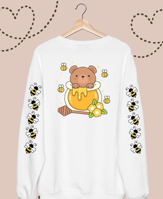 Kawaii Bear Printed Sleeves Sweatshirt | Oversized Sweatshirt | Cottagecore Crewneck Pullover