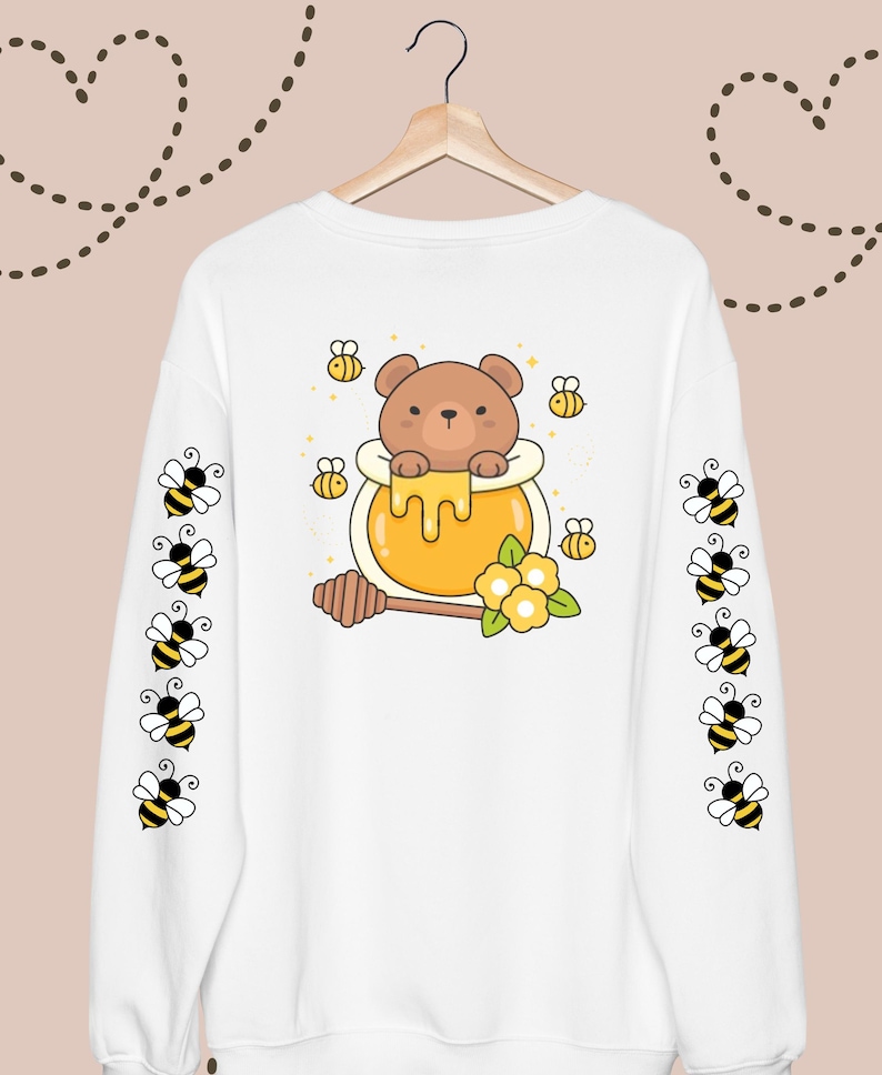 Kawaii Bear Sweatshirt | Printed Sleeves | Harajuku Fashion | Cottagecore Clothes | Yume Kawaii | Bee Sweatshirt | Anime Aesthetic Hoodie