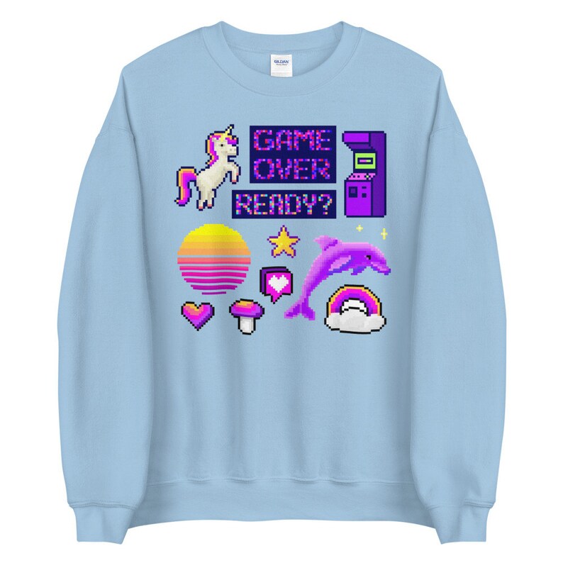 Game Over Sweatshirt Vaporwaver Hoodie Pastel Goth Clothing Kawaii Clothing Pastel Goth Sweatshirt Pixel Art Harajuku Crewneck Fairy Kei Top