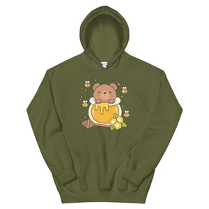 Kawaii Bear and Bees Hoodie - Sweet Honey Design Cute Bear Pullover Kawaii Hoodie Harajuku Fashion Cottagecore Sweater JFashion Teddy Bear