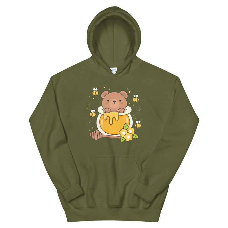 Kawaii Bear and Bees Hoodie - Sweet Honey Design Cute Bear Pullover Kawaii Hoodie Harajuku Fashion Cottagecore Sweater JFashion Teddy Bear