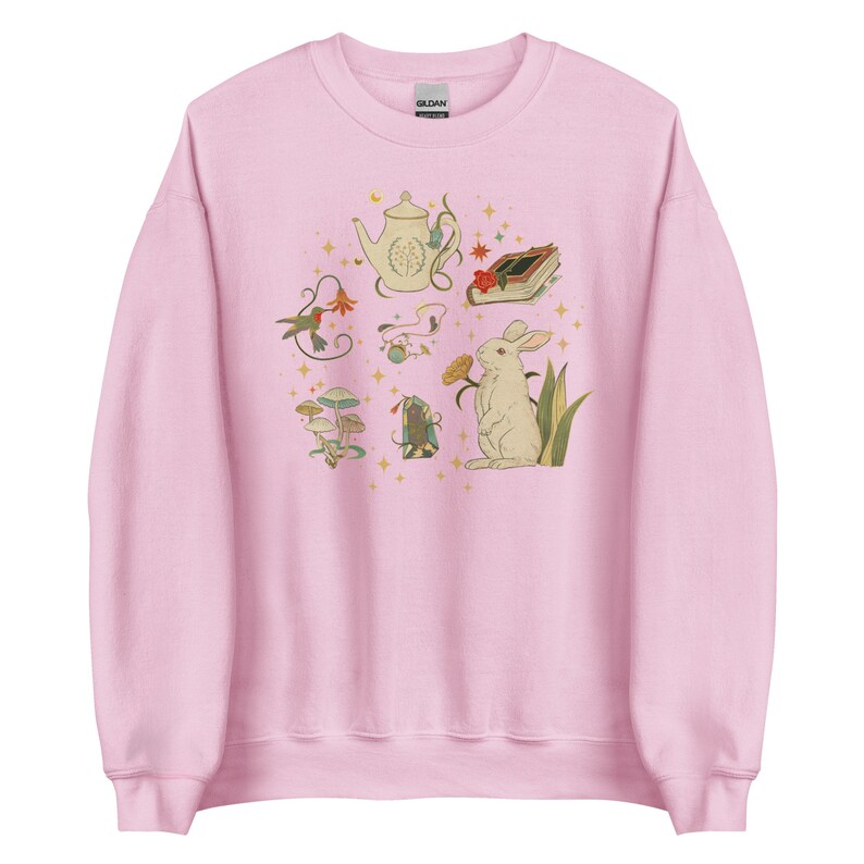 Cottagecore Whimsical Sweatshirt Rabbit Longsleeve Forest Aesthetic Nature Girl Shirt Mushroom Sweatshirt Book lover gift Fairycore Clothing