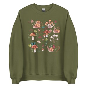 Snail Sweatshirt | Whimsical Snail with Mushrooms Sweater | Cottage Core Sweater | alt clothing | Fairycore |Goblincore Crewneck |Snail Gift