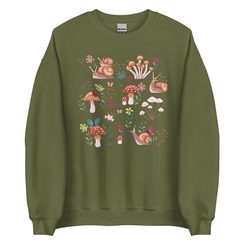 Snail Sweatshirt | Whimsical Snail with Mushrooms Sweater | Cottage Core Sweater | alt clothing | Fairycore |Goblincore Crewneck |Snail Gift
