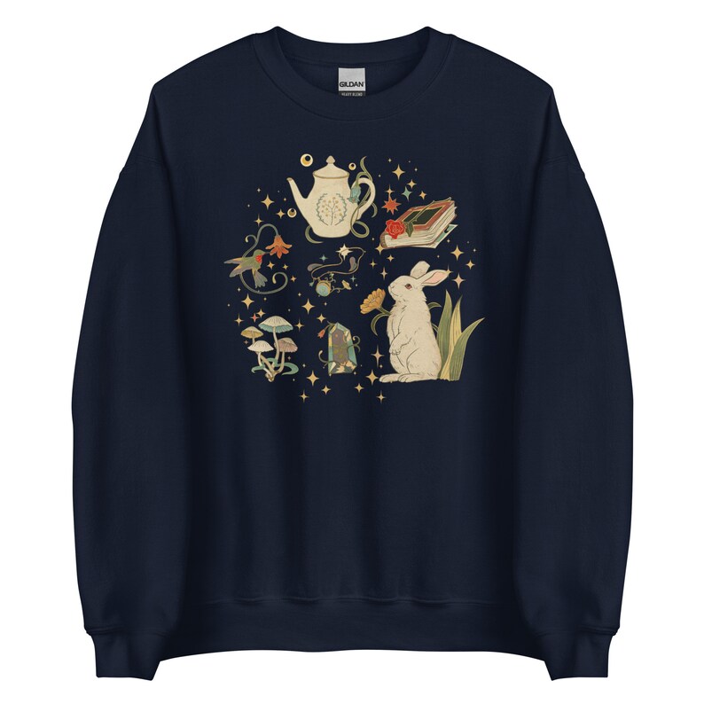 Cottagecore Whimsical Sweatshirt Rabbit Longsleeve Forest Aesthetic Nature Girl Shirt Mushroom Sweatshirt Book lover gift Fairycore Clothing