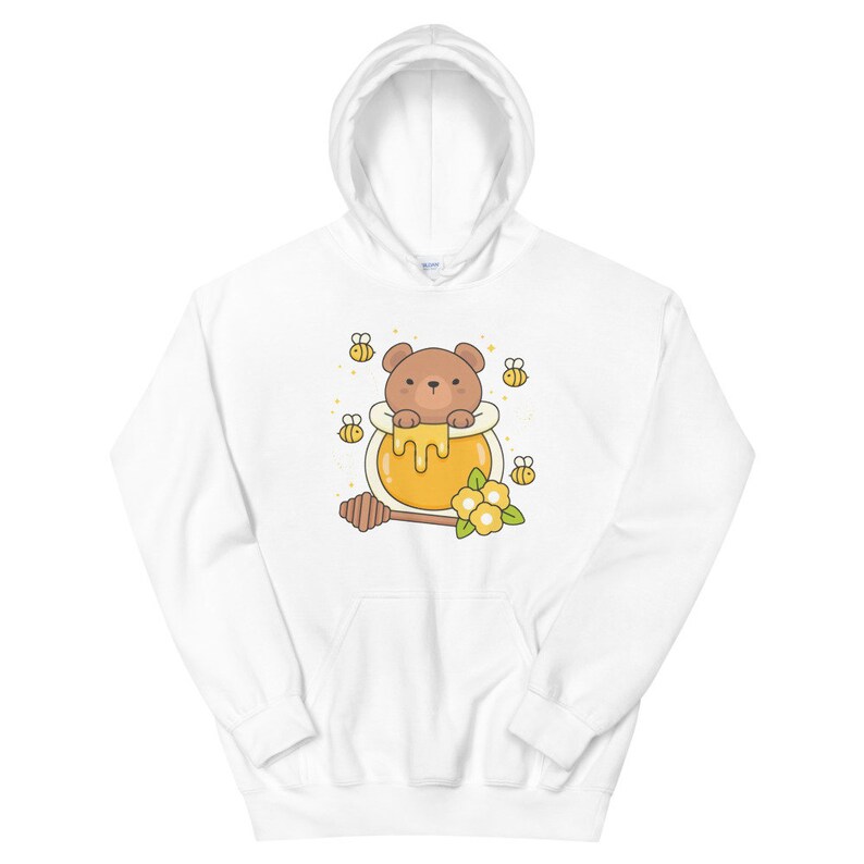 Kawaii Bear and Bees Hoodie - Sweet Honey Design Cute Bear Pullover Kawaii Hoodie Harajuku Fashion Cottagecore Sweater JFashion Teddy Bear