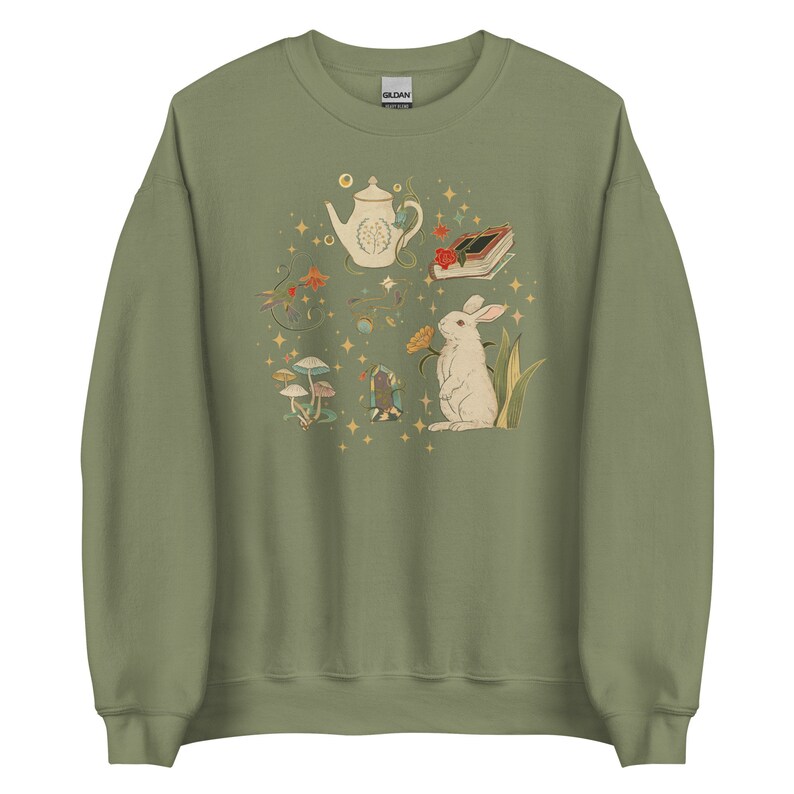 Cottagecore Whimsical Sweatshirt Rabbit Longsleeve Forest Aesthetic Nature Girl Shirt Mushroom Sweatshirt Book lover gift Fairycore Clothing