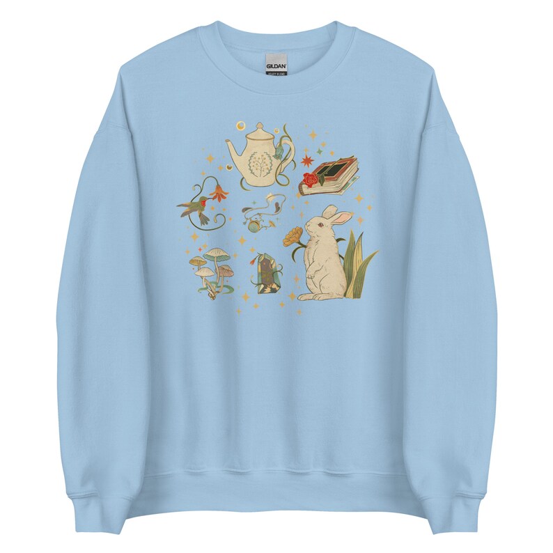 Cottagecore Whimsical Sweatshirt Rabbit Longsleeve Forest Aesthetic Nature Girl Shirt Mushroom Sweatshirt Book lover gift Fairycore Clothing
