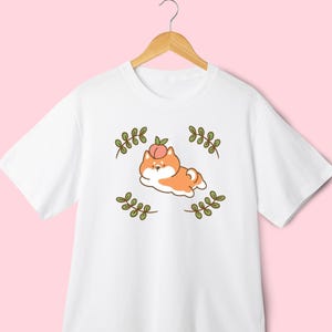 Kawaii Shiba Inu Shirt Pastel Peach Tshirt Harajuku Top Kawaii Animal Tee Japanese Aesthetic Yume Kawaii Tee Fairy Kei Shirt JFashion Shirt