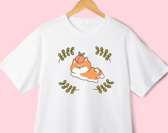 Kawaii Shiba Inu Shirt Pastel Peach Tshirt Harajuku Top Kawaii Animal Tee Japanese Aesthetic Yume Kawaii Tee Fairy Kei Shirt JFashion Shirt