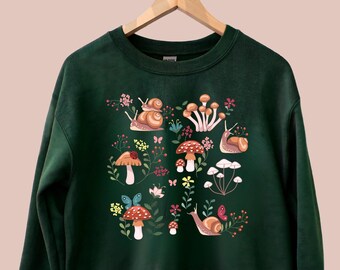 Sudadera de caracol / Suéter caprichoso de caracol con hongos / Suéter Cottage Core / Fairycore / Cuello redondo Goblincore / Regalo de caracol / Forestcore