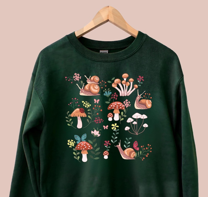 Snail Sweatshirt | Whimsical Snail with Mushrooms Sweater | Cottage Core Sweater | Fairycore | Goblincore Crewneck |Snail Gift | Forestcore