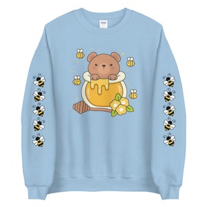 Kawaii Bear Sweatshirt | Printed Sleeves | Harajuku Fashion | Cottagecore Clothes | Yume Kawaii | Bee Sweatshirt | Anime Aesthetic Hoodie