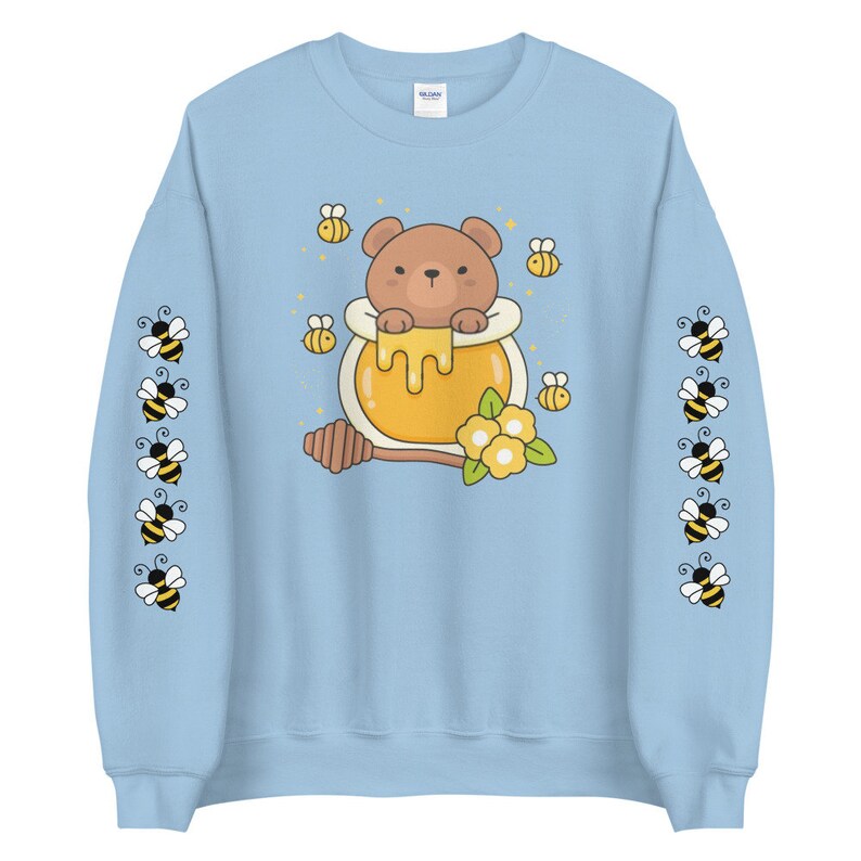 Kawaii Bear Sweatshirt | Printed Sleeves | Harajuku Fashion | Cottagecore Clothes | Yume Kawaii | Bee Sweatshirt | Anime Aesthetic Hoodie