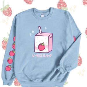 Strawberry Milk Sweatshirt with Sleeves Kawaii Strawberry Sweater Harajuku Hoodie Kawaii Pastel Clothing Lolita Fashion JFashion Yume Kawaii