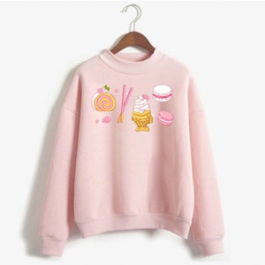 Strawberry Kawaii Sweatshirt Japanese Food Hoodie Kawaii Pastel Clothing Pocky Taiyaki Asian Snacks Shirt Anime Lover Hoodie Lolita Sweater