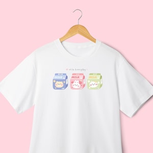 Kawaii Milch Shirt | Erdbeermilch TShirt | Kawaii Rundhalsausschnitt | Harajuku Mode | Yume Kawaii | Decora Kei | Anime Ästhetik | Cutecore |