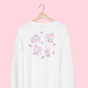 Strawberry Dessert Sweatshirt Kawaii Sweater Japanese Foodie Yume Kawaii Clothes Vaporwave Sweatshirt Coquette Aesthetic Soft Girl Clothes
