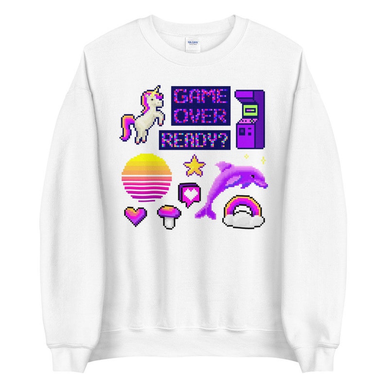 Game Over Sweatshirt Vaporwaver Hoodie Pastel Goth Clothing Kawaii Clothing Pastel Goth Sweatshirt Pixel Art Harajuku Crewneck Fairy Kei Top