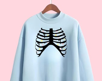 Moletom Stars Ribcage | Suéter Pastel Goth | Roupas assustadoras e fofas | Moletom Yami Kawaii | Menhera | Roupas Pastel Goth |