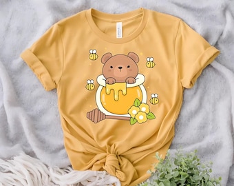 Kawaii Bear Shirt Honey Bear TShirt Pastel Kawaii Clothing Yume Kawaii Cute Bee and Honey Tee Kawaii Hoodie Pastel Goth T-Shirt JFashion Top