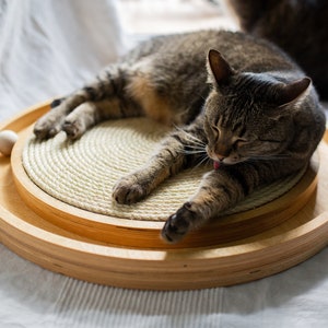 Cat Scratcher, toy with balls, wooden game for cat, sisal scratching board, modern furniture for pet, cat gift, scratching pad