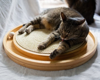 Cat Scratcher, toy with balls, wooden game for cat, sisal scratching board, modern furniture for pet, cat gift, scratching pad