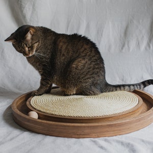 Cat Scratcher with Toy, best scratcher, toy for cat with ball, floor pet game, gift for cat, modern cat furniture, catnip image 2