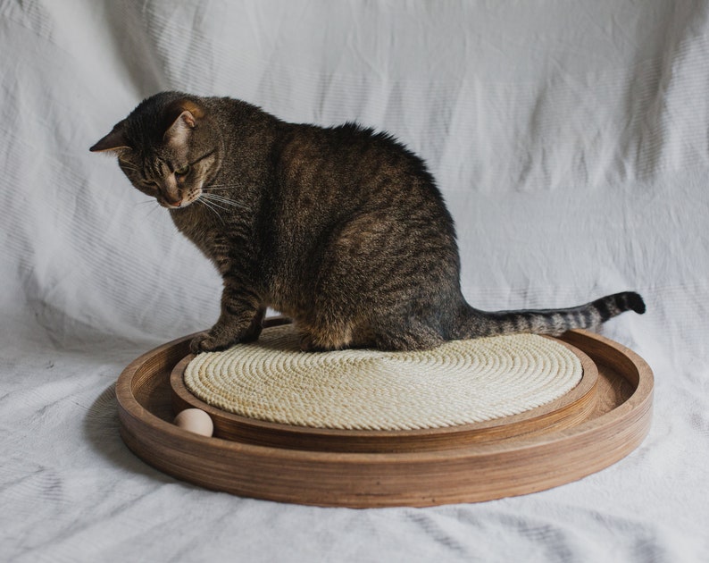 Cat Scratcher with Toy, best scratcher, toy for cat with ball, floor pet game, gift for cat, modern cat furniture, catnip image 2