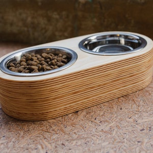 Moderner Doppelnapfhalter, erhöhter Schüsselständer, Mid-Century-Tiermöbel, Luxus-Katzenschüssel, kleiner Hundefutterhalter, Geschenk für Katze, katzennapf