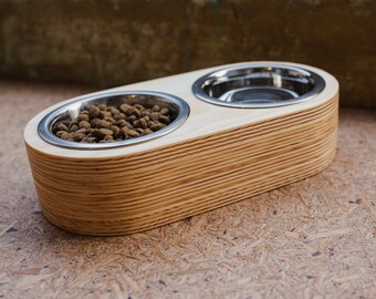 Modern Double Bowl Feeder, elevated bowl stand, mid-century pet furniture, luxury cat bowl, small dog food holder, gift for cat, katzennapf