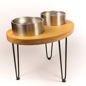 Double raised dog bowl stand for large dog, Elevated dog bowl feeder for big dog, Mid century modern dog food stand, Yeti bowl stand 8 cups