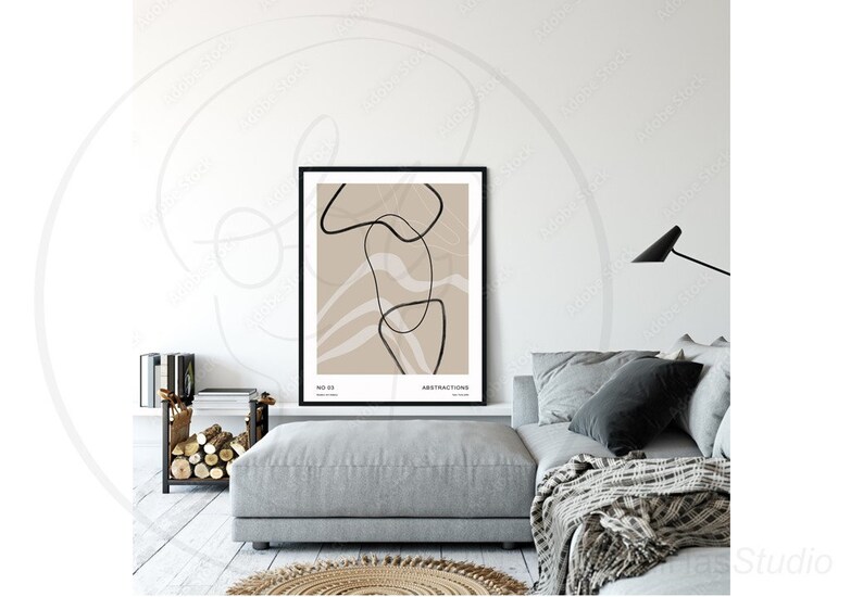 Mid Century Modern Abstract Black and Beige Printable Wall - Etsy