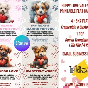 Welpen Liebe Valentinstag druckbare flache Karten | Canva bearbeitbare Vorlage | 13x18 Kunstdruck | Hunde Karten | Karte Print | Poesie Karte | Welpe Karte