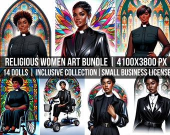 Religious Women Art Bundle | Clergy Women | Black Woman PNG | Christian Art | Religious Clipart | Stained Glass | Pastor PNG | Church Art