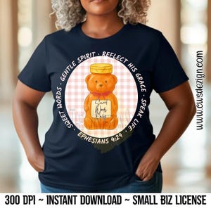 Apenas palavras doces – Clipart de urso de mel PNG para sublimação, professores e decoração infantil | Versículo da Bíblia PNG | Decoração de sala de aula | PNG inspirador